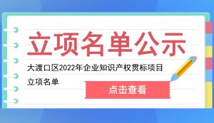 大渡口區 | 2022年企業知識產權貫標項目立項名單