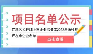 江津區 | 擬掛牌上市企業儲備庫2022年通過復評的在庫企業名單