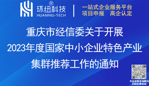 2023年度國家中小企業特色產業集群申報推薦